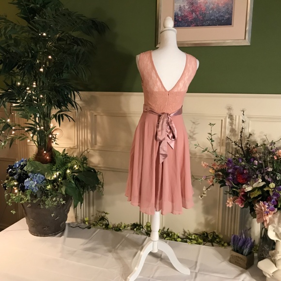 Short Casual Bridesmaid Blush pink lace & chiffon dress - Picture 3 of 5